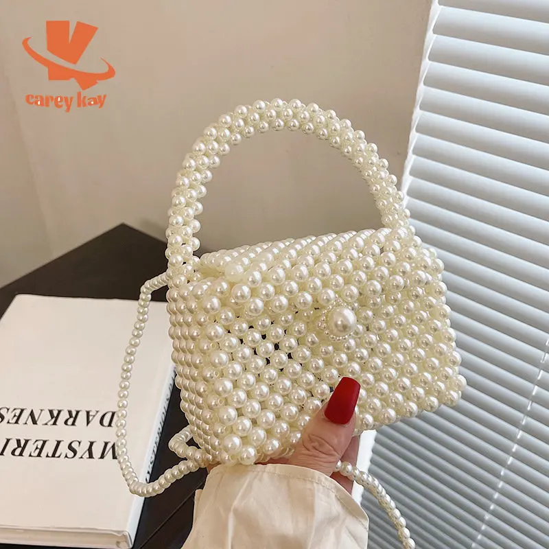 

Evening Bag Handmade Woven Beaded Pearl Bags For Women Handbags New Fashion Trend Beach Vacation Phone Clutch Party Bags