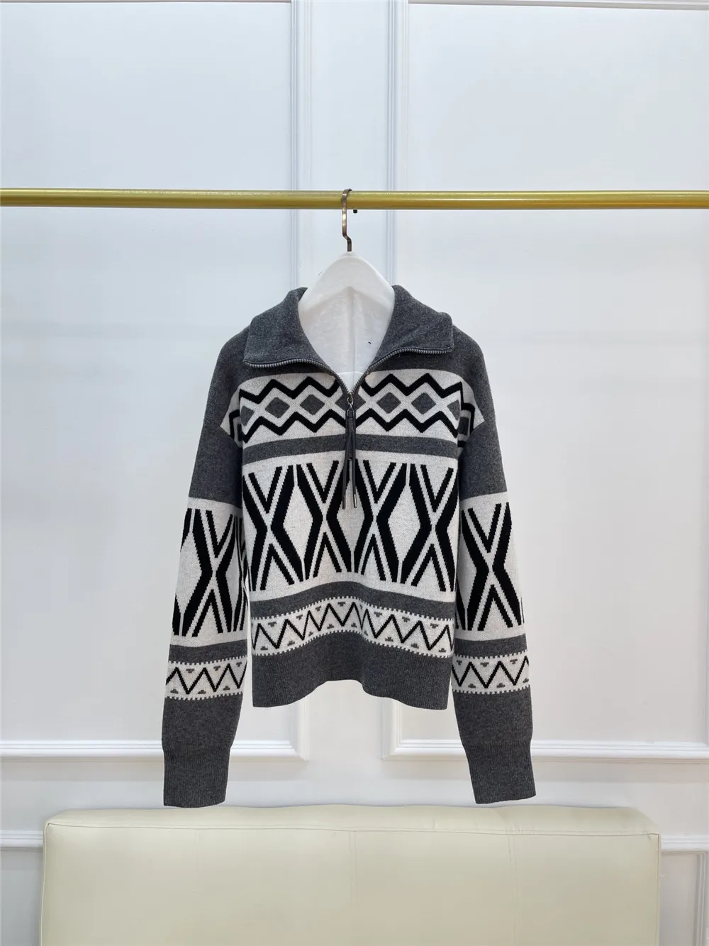 Осенний женский жаккардовый кашемировый свитер с бисером пуловер длинными