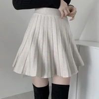 korean version of chic autumn and winter retro college style age reducing high waist fine pleated knitted a line skirt
