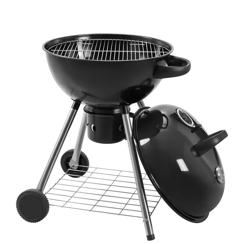 

22" Kettle Charcoal Grill Outdoor Cooking BBQ Grill With Wheels, Black Camping Tourist Burner Barbecue Big Power Cookware Portab