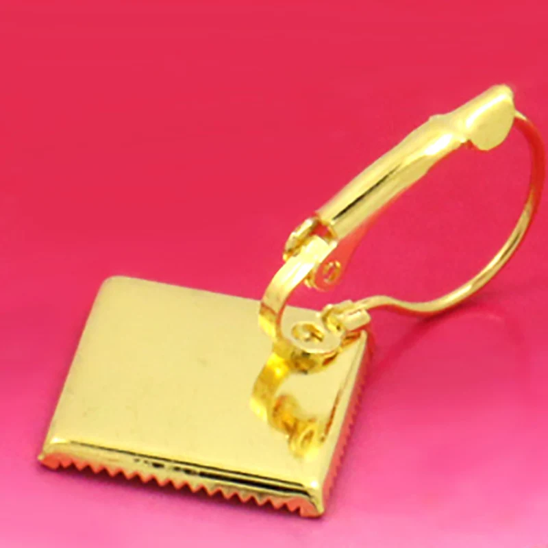 20pcs WHOLESALE Inner 15mm ANTIQUE BRONZE/Silver Plated Earring Hoop  Square Cameo Setting  Cabochon Tray for DIY Making