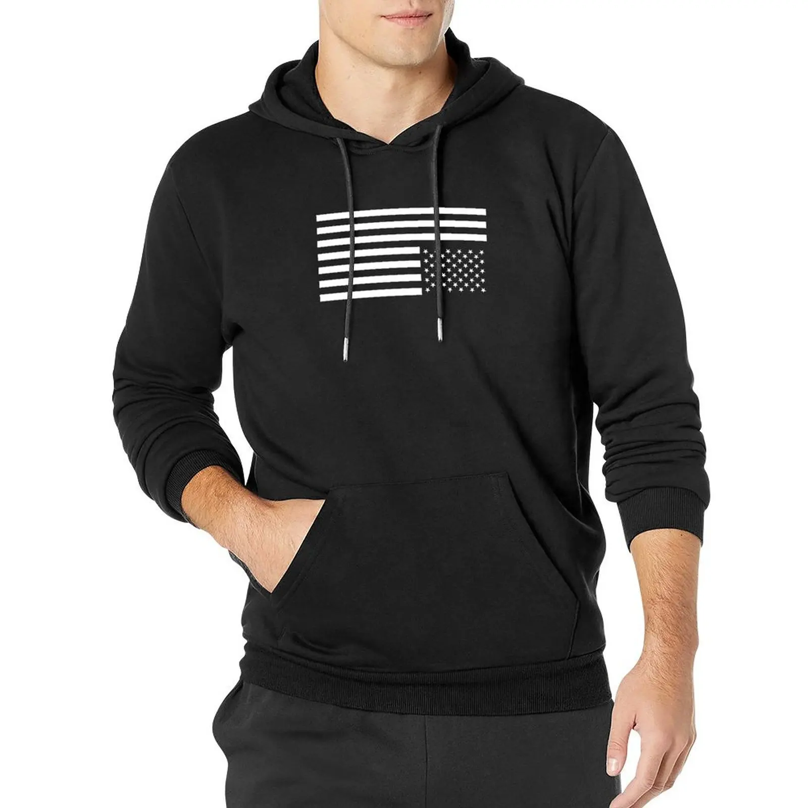 Белый на черном обратный флаг США пуловер с капюшоном мужская одежда спортивный