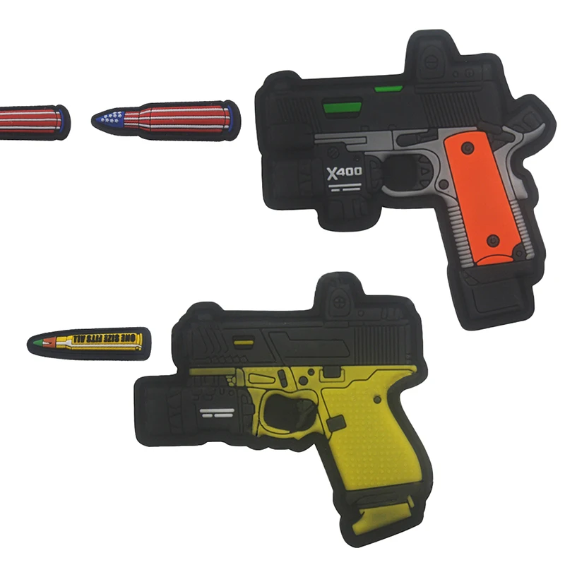 

3D PVC Gun Shape Military Patch X400 Mini PVC Rubber GUN Bullet Tactical Military Patch Badge Cloth Sticker
