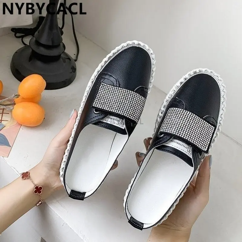Women's New Mules 2023 Spring Ladies Rhinestone Slingback Slip On Comfy Loafers 35-43 Large-Sized Breathable Flat Fashion Shoes