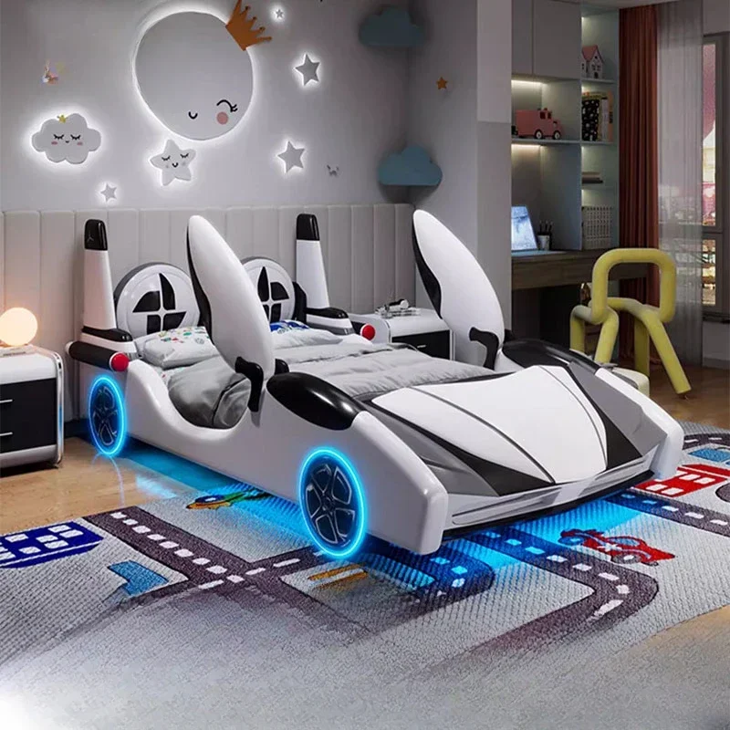 Скандинавская детская двуспальная кровать современная белая элитная с каркасом