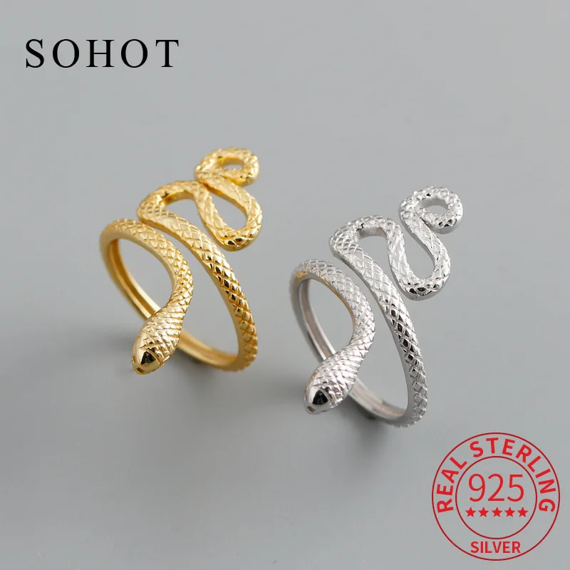 

Регулируемые кольца в виде змеи из настоящего стерлингового серебра 925 пробы для женщин, модные ювелирные изделия в стиле панк, минималистичные индивидуальные аксессуары