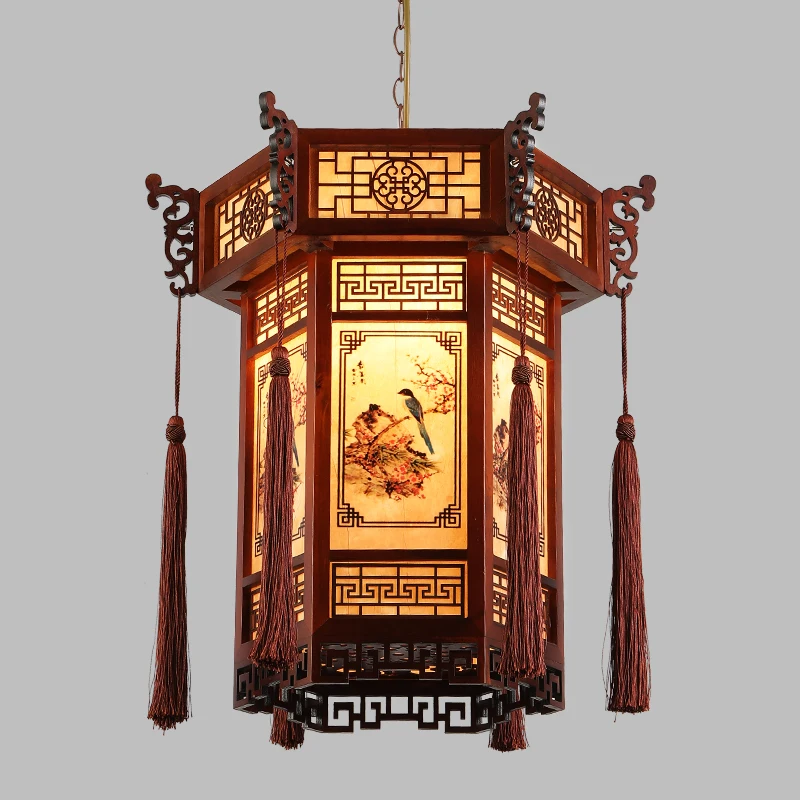 

Chinese Solid Wood Palace Lantern Chandelier House Aisle Corridor Restaurant Pendant Lamps Retro Lantern Lighting Decor Fixtures