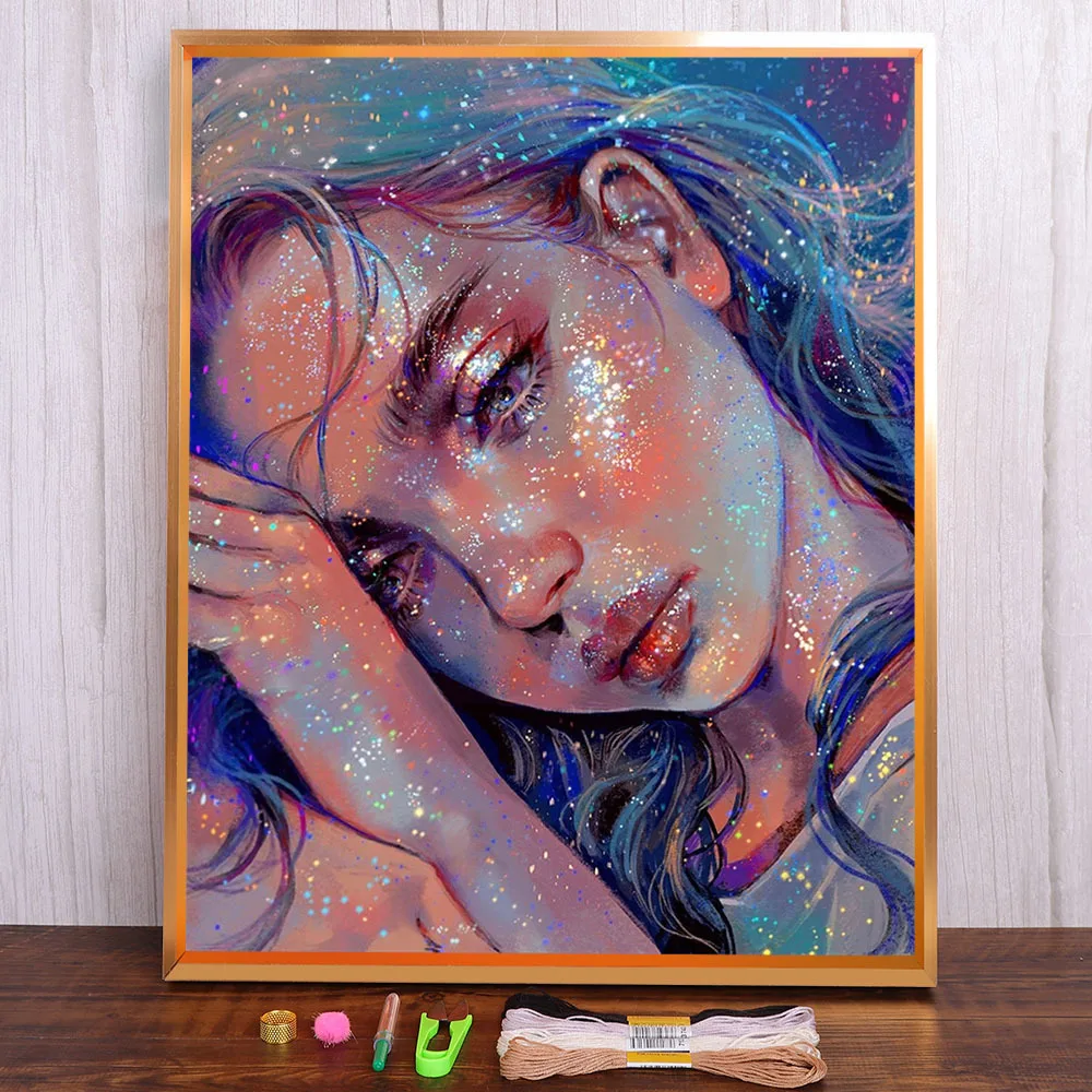 

Girl Portrait Printed Water-Soluble Canvas 11CT Cross-Stitch Embroidery Patterns DMC Threads Needlework Hobby Needle