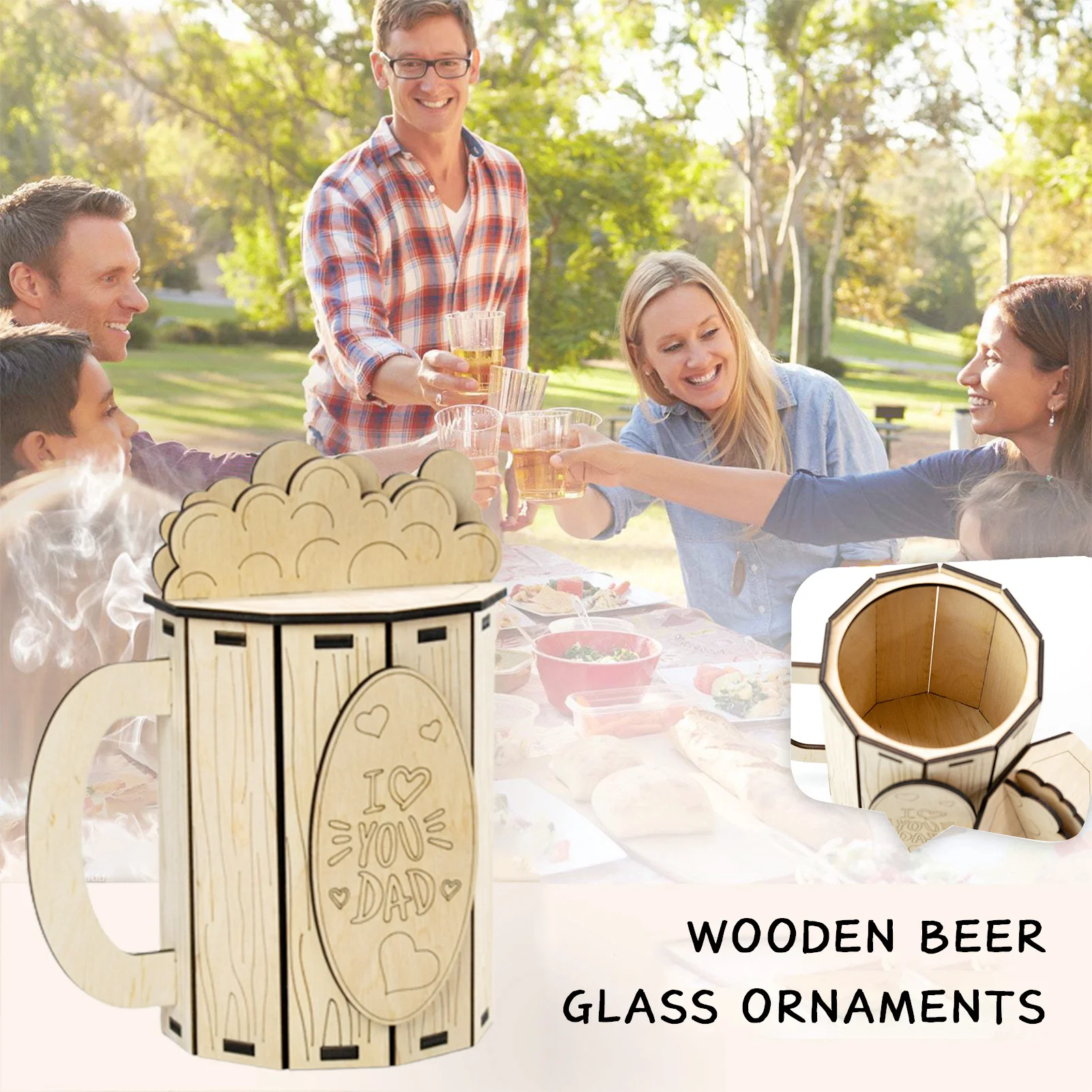 

Wooden Beer Mug Ornaments Sculpture for Father's Day Desktop Decoration Creative Beer Mug Wooden Craft Need to Assemble B99