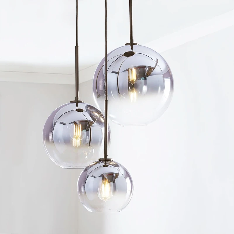 

Nordic LED Pendant Lights Lightingt Silver Gold Glass Pendant Lamp Ball Hanging Lamp Kitchen Fixtures Living Room Chandeliers