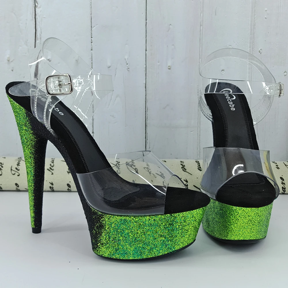 Leecabe 15CM/6Inch Green with Black Glitter  Women's Platform Sandals  party High Heels Shoes Pole Dance Shoes