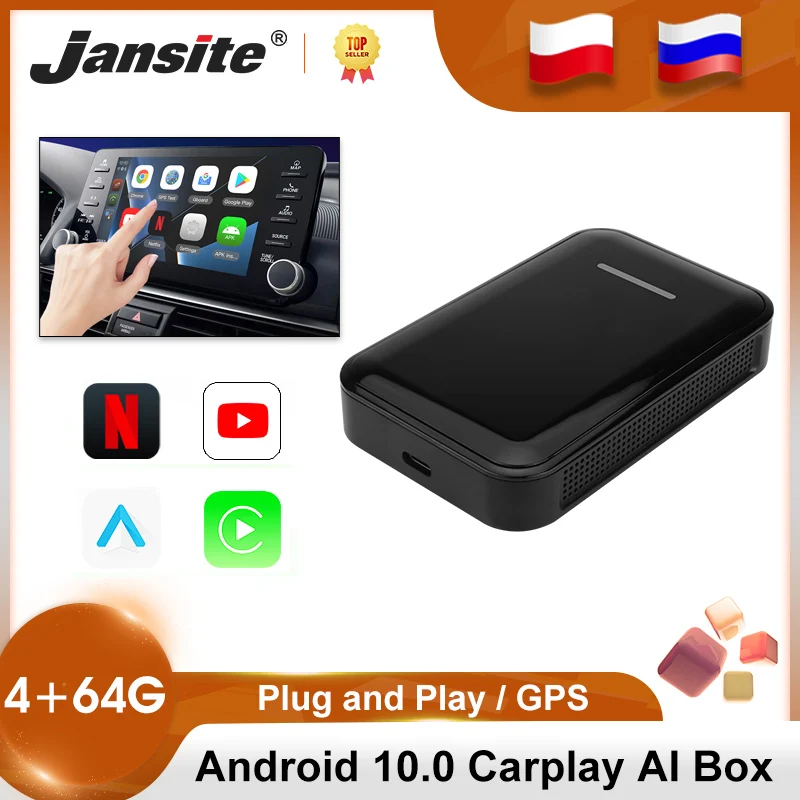 

Jansite Wireless Carplay Ai Box Android 10 4+64G Car Multimedia Player GPS For Ford Hyundai Honda Nissan Kia Toyota Android Auto