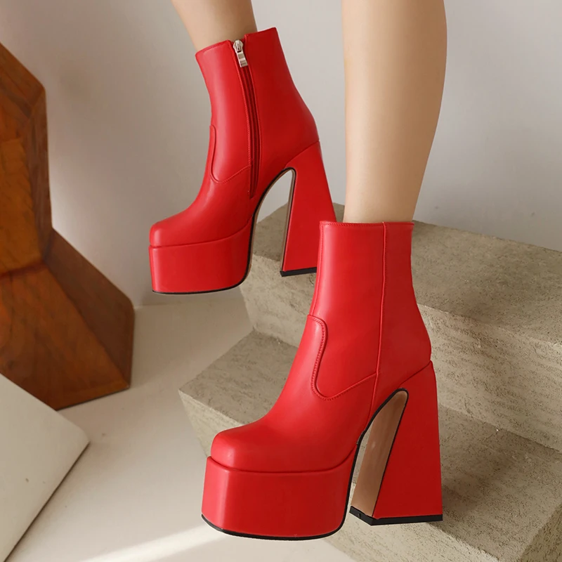 

Женские ботильоны на высоком каблуке, короткие ботинки-лодочки в западном стиле, на платформе, большой размер, 2022