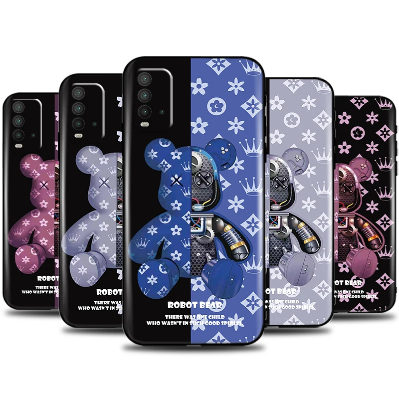 

Luxury Mechanical Bear Phone Case For Xiaomi Redmi 9 9T 9A 9C 9i Note 9 10 Pro Max 5G 9T 9S Carcasa Black Silicone Cover