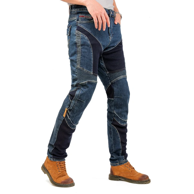 Мотоцикл с вентиляционными отверстиями защитные мужские синие мото-джинсы Four