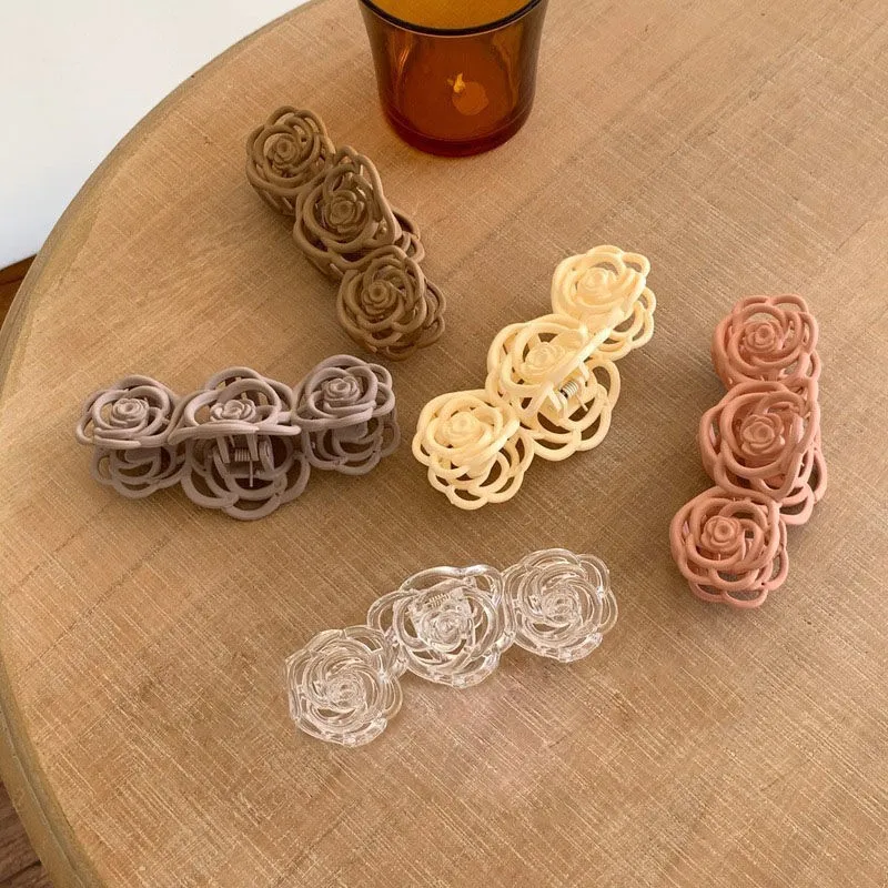 

RoseShape Hair Claw Summer Fashion Romantic Embossed Gentle Girl Transparent Flower Hair Accessories Hairpin