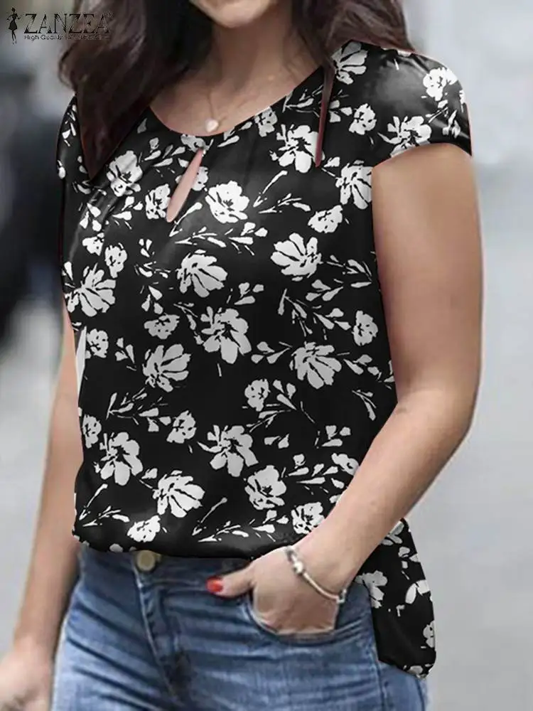 Женская Повседневная рубашка ZANZEA для отдыха модная блузка с принтом коротким