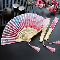 retro folding fan chinese japanese style high quality classical silk tassel elegent portable fan art craft gifts home decoration