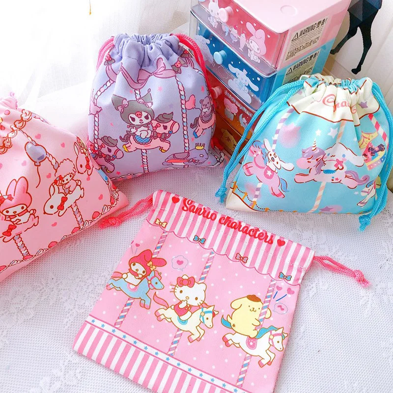 

Троянская лошадь, мультяшная сумка на шнурке для конфет, милая мультяшная коричная лошадка Kuromi, Детская Экологически чистая Холщовая Сумка