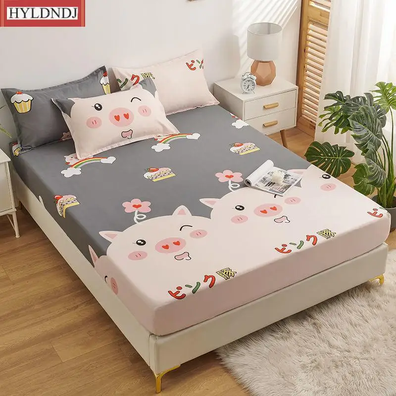 New Cartoon Printed Elastic Fitted Sheet Mattress Protector Cover Single Double Bed Sheet King Size Luxury Bedding