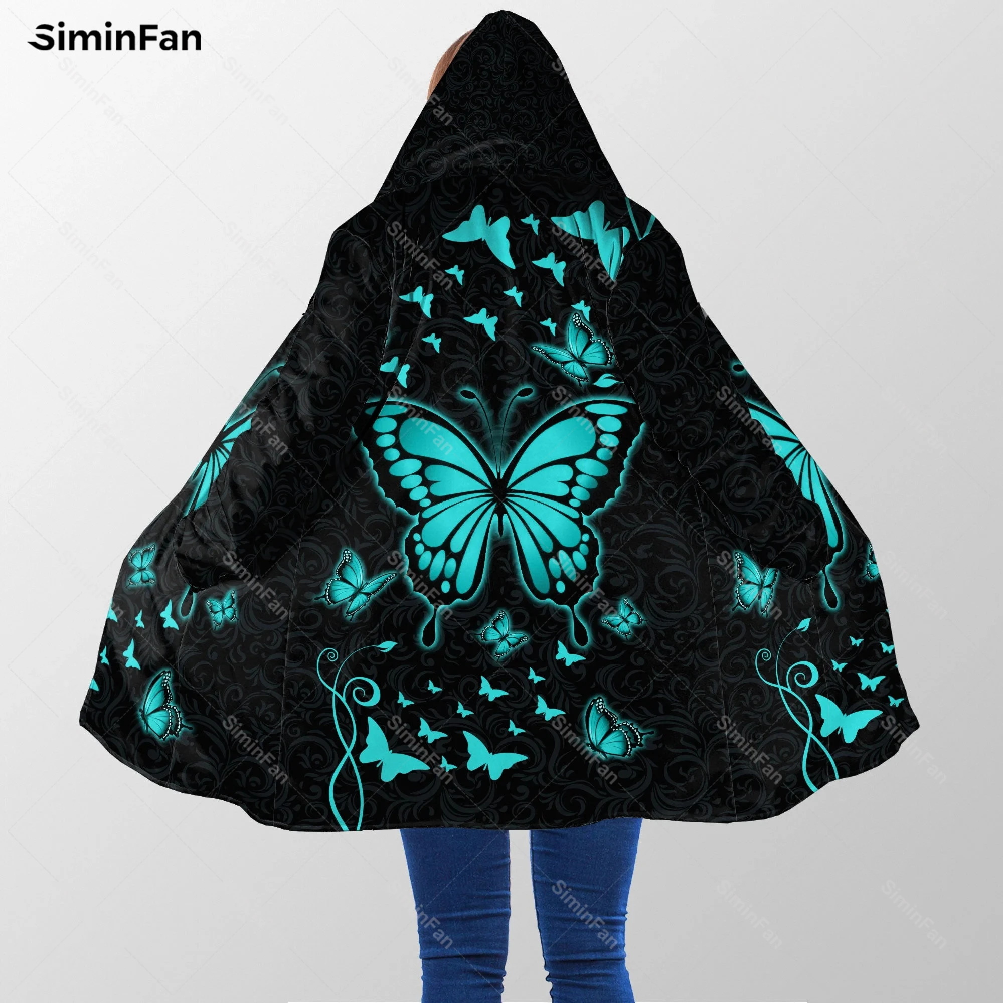 

Красивая бабочка с 3D принтом Толстая теплая накидка с капюшоном для мужчин накидка флисовая Халат пальто Унисекс Женская зимняя ветровка 01