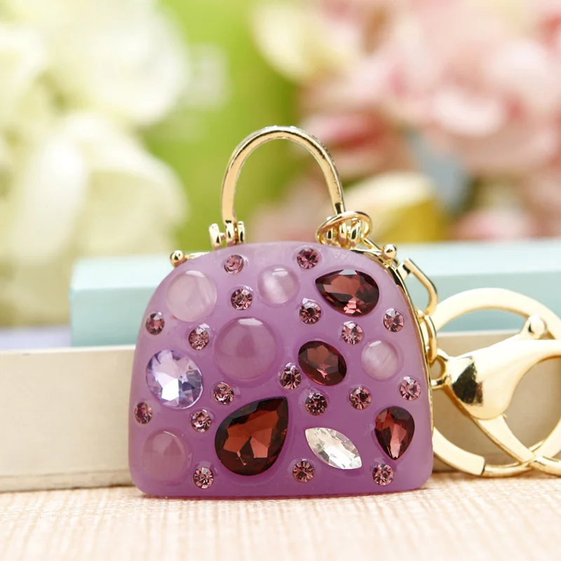 New Creative Jelly Handbag Shape Crystal Keychain Exquisite Car Holder Bag Pendant Women Gift Trinket Metal Keyring images - 6
