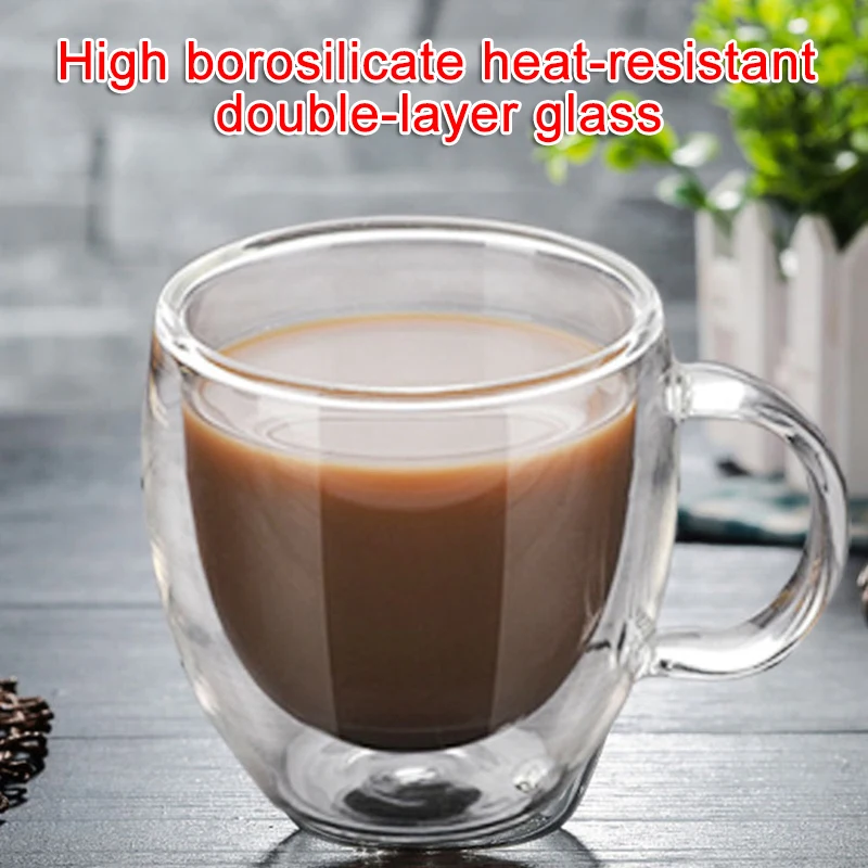 

Coffee Tea Cup Double Wall Glass Mug For Home Office Drinking Water With Handle