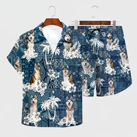 husky hawaiian set 3d all over printed hawaii shirt beach shorts men for women funny dog sunmmer clothes