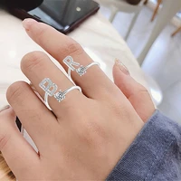 simple and personalized zircon anxiety rings for women ring set with 26 english letters and adjustable index finger ring