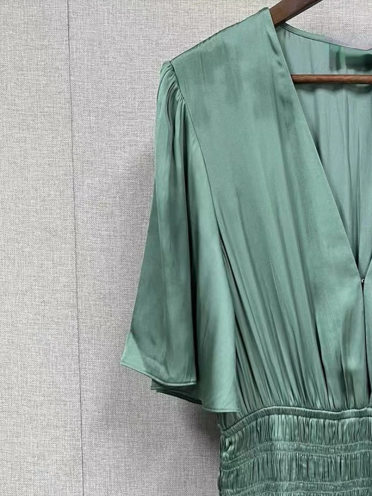 2023 Spring Summer Slit Maxi Dress Robe Women's Vintage V Neck Flying Sleeve Elegant Office Ladies Party Folds Dresses Vestidos