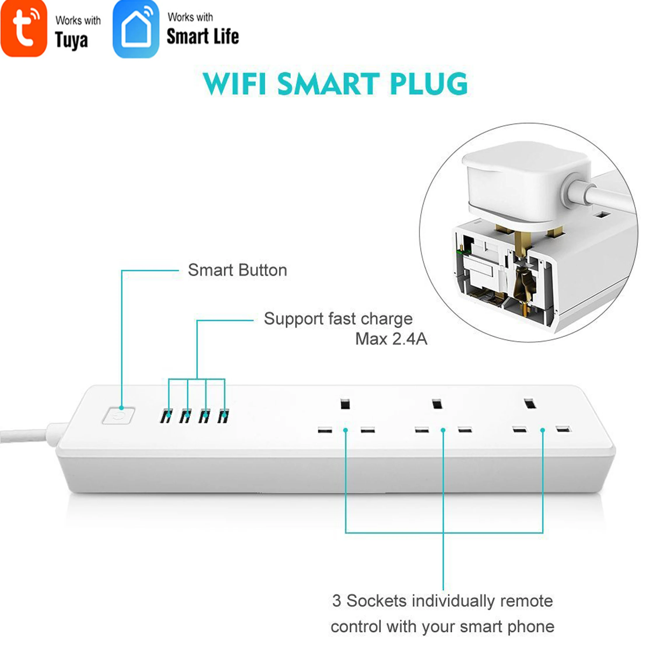 

Умный удлинитель с 4 розетками переменного тока и 4 USB-портами