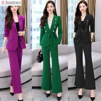 2022 summer new korean fashion elegant womens pants suit office blazer jacket leisure trousers two piece set female clothing