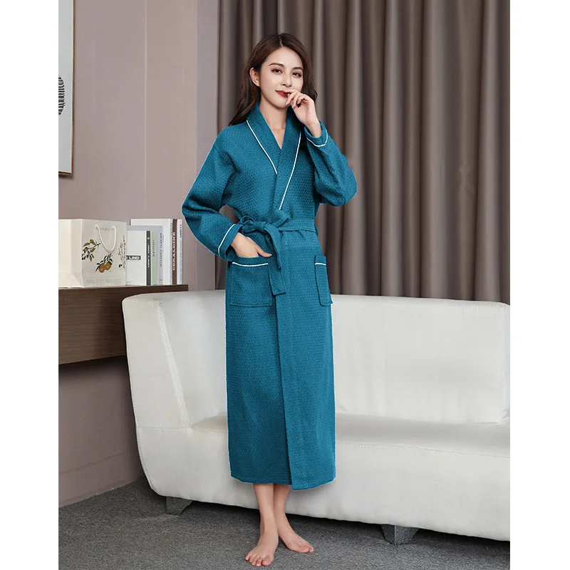 100% Cotton Waffle Bathrobes Men And Women Couples Absorbent Bathrobes Hotel Nightgown Bathrobe Lounge Negligee Sleepwear