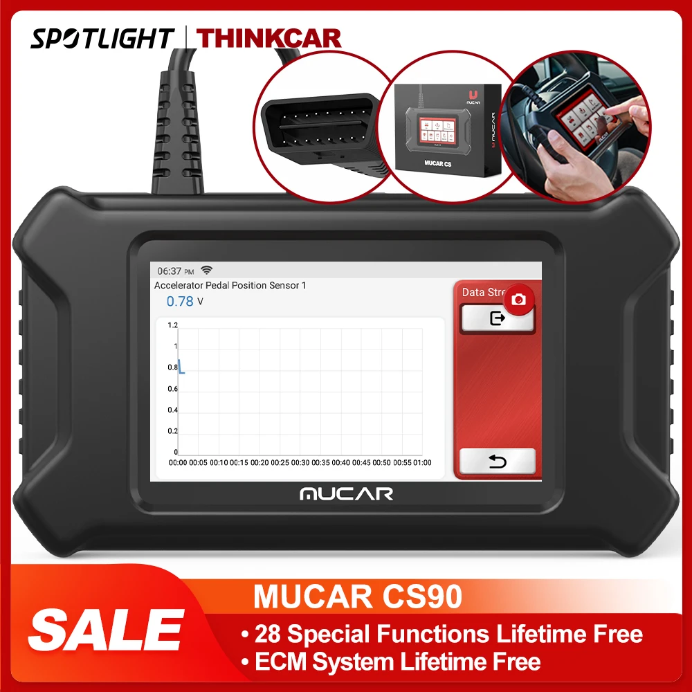 

Диагностический сканер MUCAR CS90 OBD2, профессиональный считыватель кодов с функцией OBD2, 28 сбросов