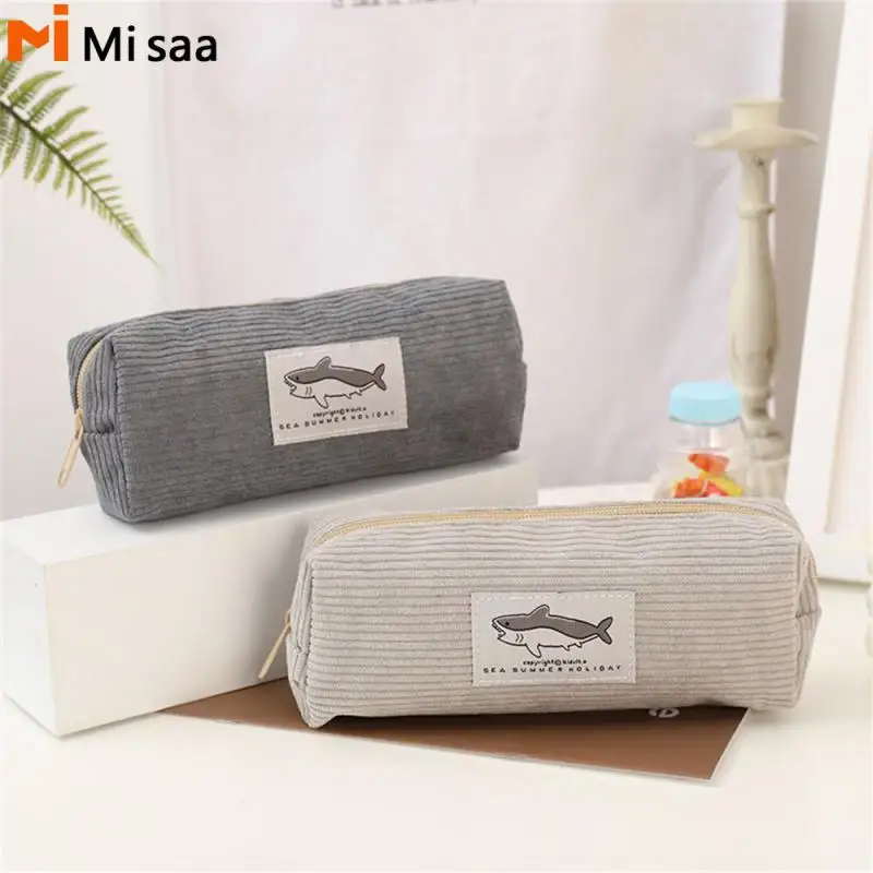 Pouch Corduroy Super Capacity Large Capacity Large Opening Design High-quality Corduroy Pen Bag Shark Pencil Case