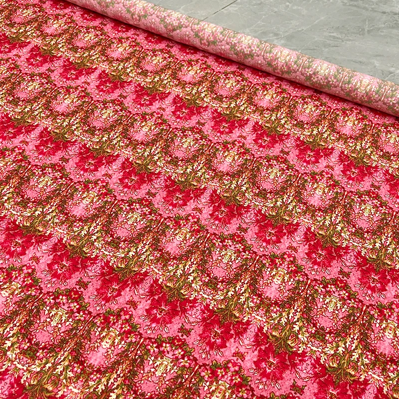 

Brand Crepe De Chine Fabric Red Flower Palm Pattern Fashion Design Soft Polyester Satin Fabrics Cloth by the Meter Diy Sew