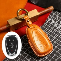 genuine leather car key case cover fob for chevrolet chevy camaro cruze malibu sonic volt tracker spark bolt trax keyless