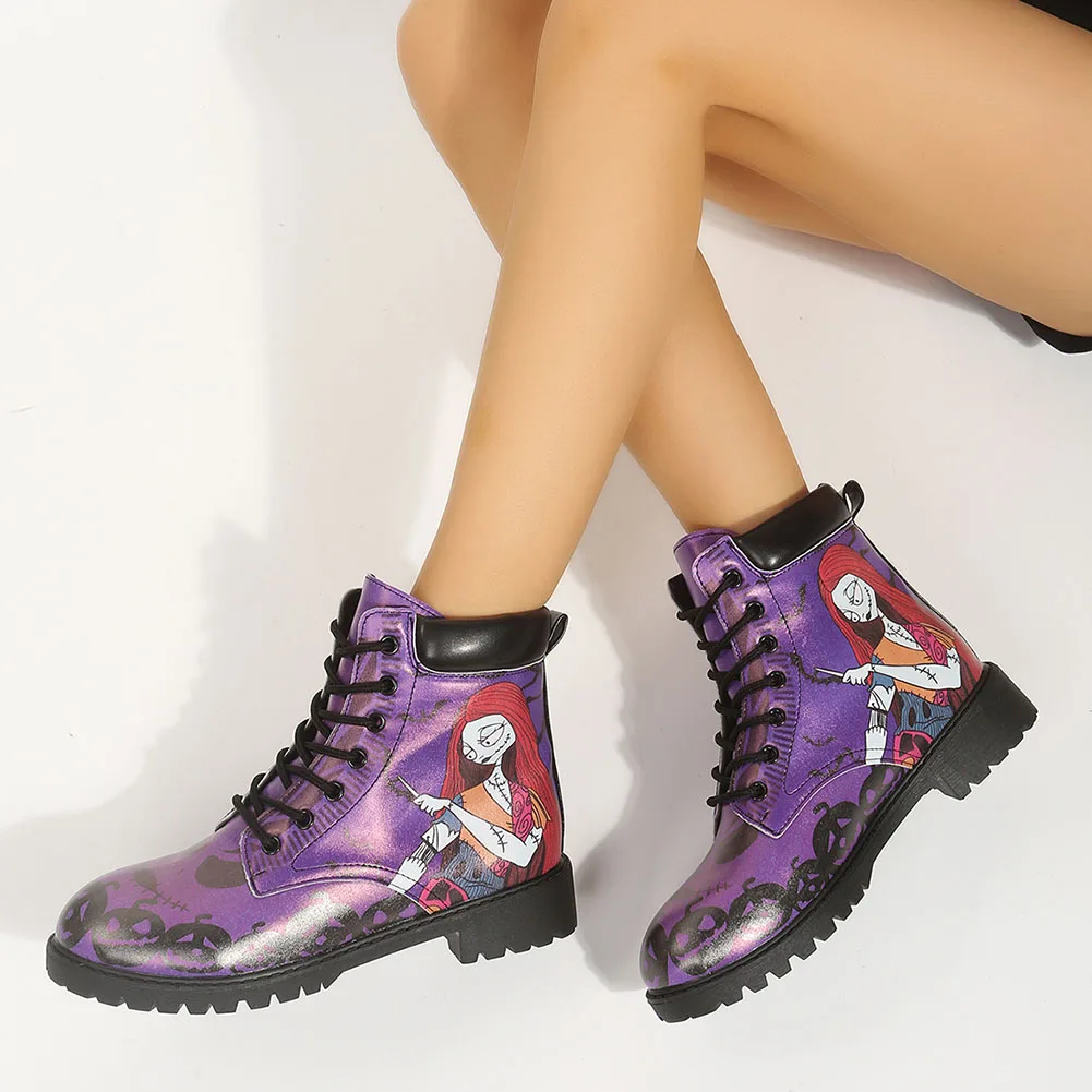 Plus Size 35-46 Brand New Ladies Chunky Heels Ankle Boots Fashion Lace-up Print women's Boots Casual Party Platform Woman Shoes