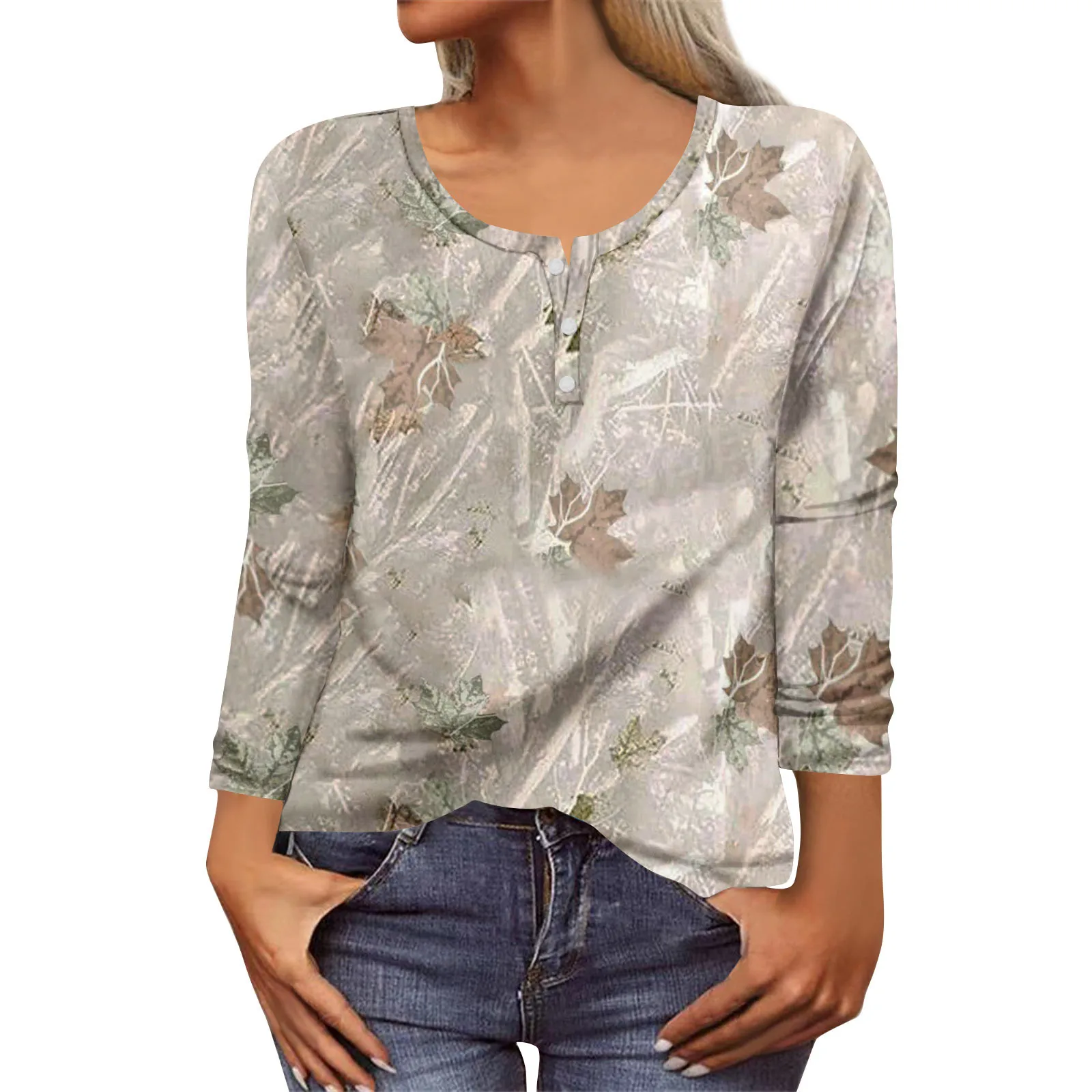 

Summer Women'S Fashion Long Sleeve Buttons Print Blouse Oversized Pullovers Female Casual O Neck Loose Hoodies Hip Hop Street