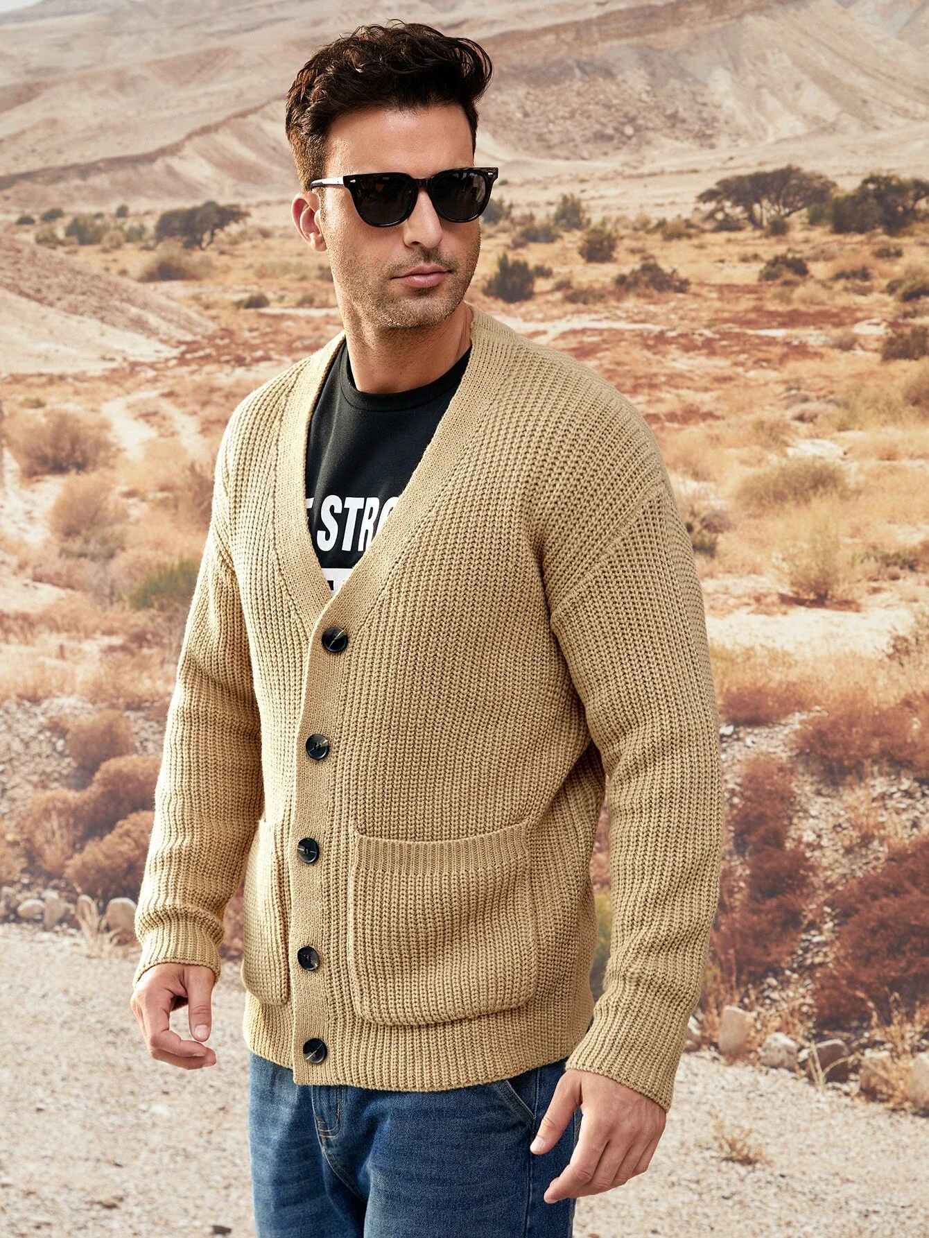 

Мужской утепленный длинный свитер на флисовой подкладке, однотонный кардиган, повседневный Тренч с капюшоном, вязаное пальто для осени и зи...