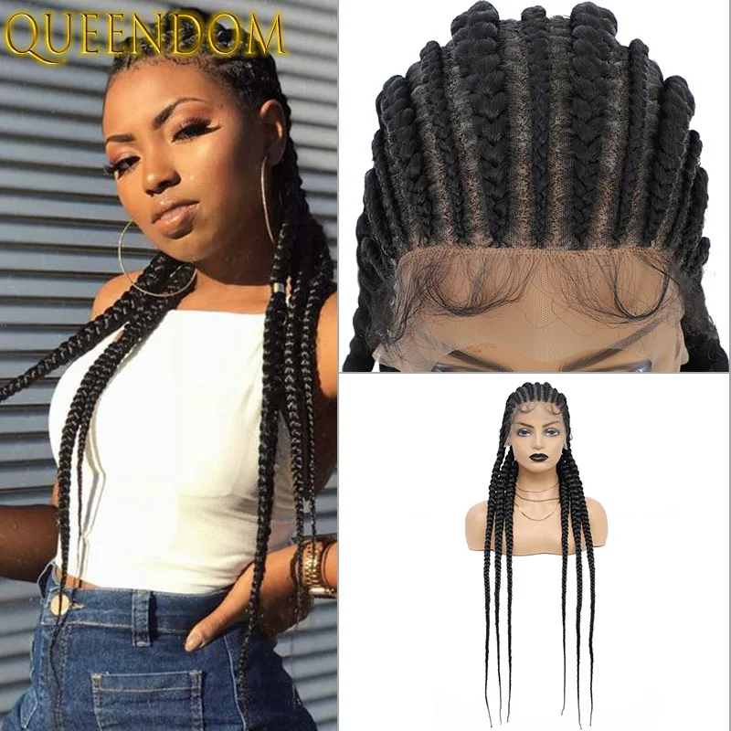 36‘’ Full Lace Box Braid Wig Super Long Full Lace cornrow Braided Wig Synthetic Knotless Box Braids Frontal Wigs for Black Women