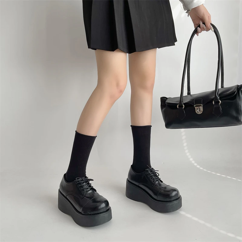 Женские туфли в японском стиле Харадзюку мягкие на платформе ретро танкетке с