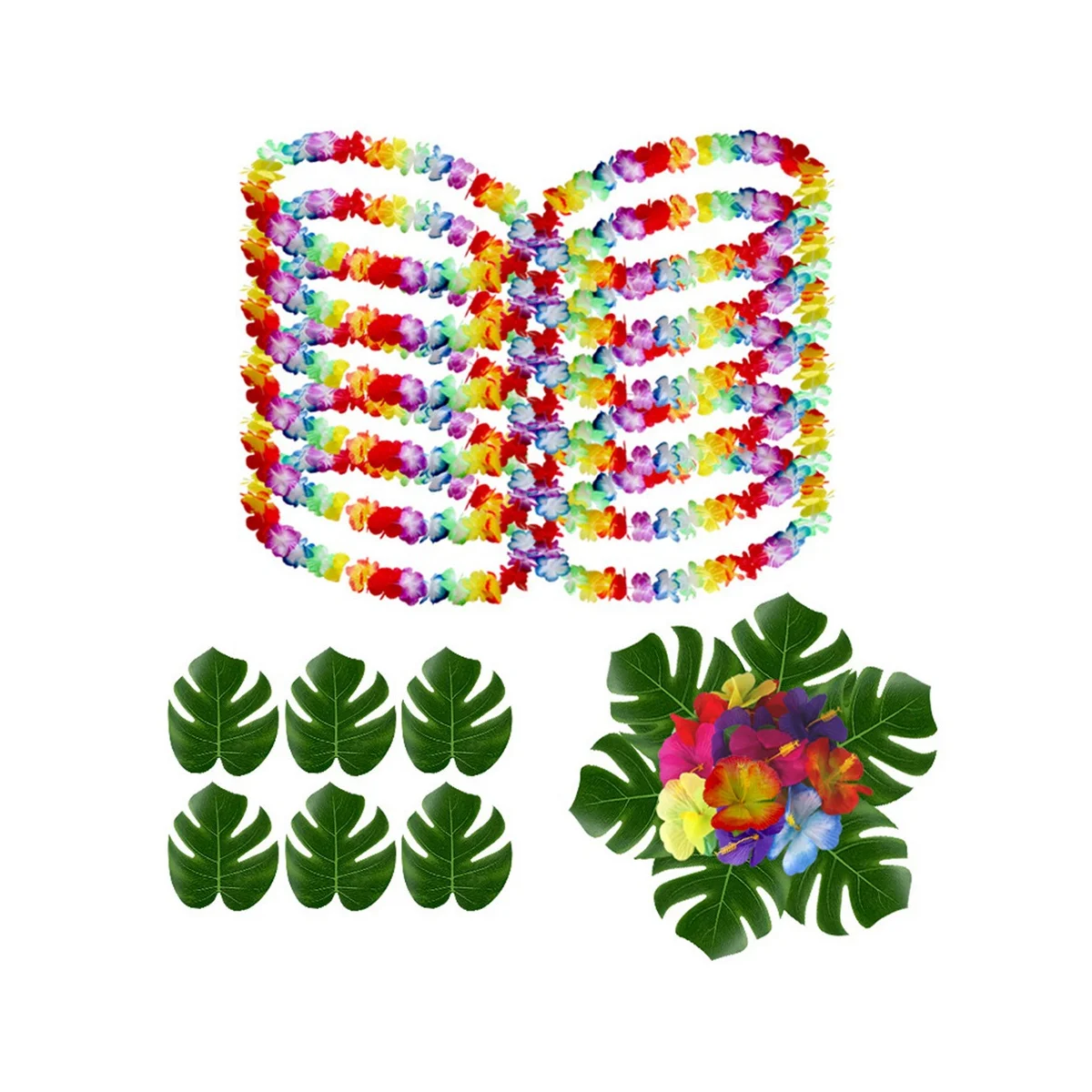 

48 Pcs Hawaiian Garlands Leis Necklaces Artificial Palm Leaves for Hawaii Fancy Dress Tropical Luau Decorations Supplies