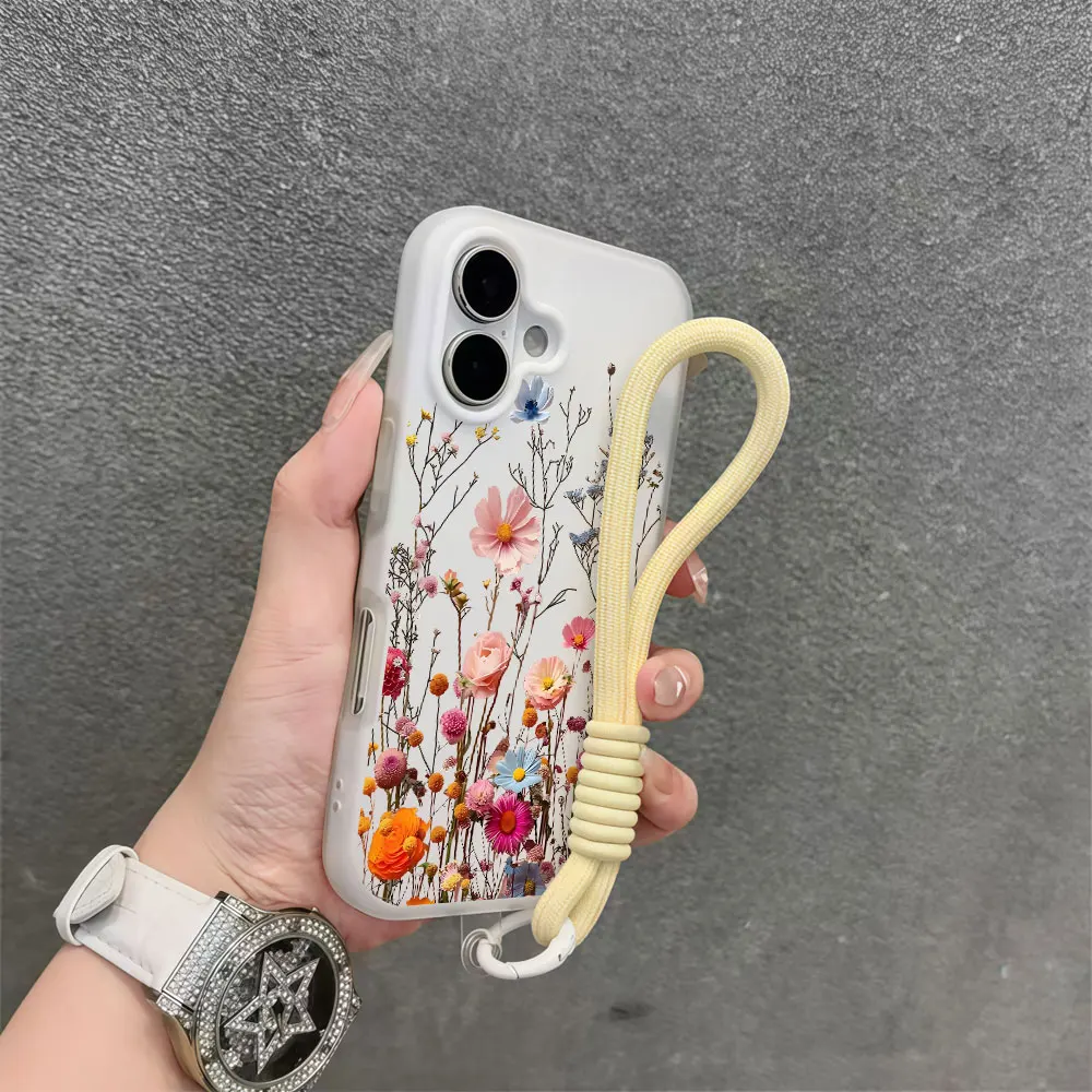 Фото Яркий цветочный чехол-ремешок для телефона Samsung Galaxy S26 S25 S21 S24 S23 Ultra Plus A56 A37 A36 A54 с ремешком на запястье №3