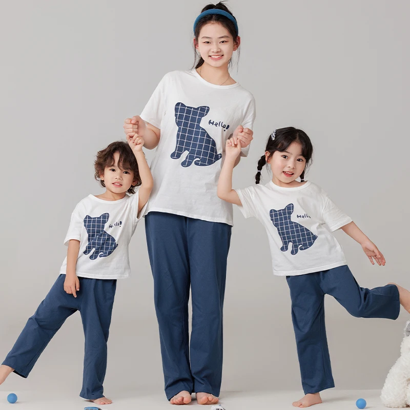 【LF】Весенний комплект домашней одежды для родителей и детей хлопковые рубашки с