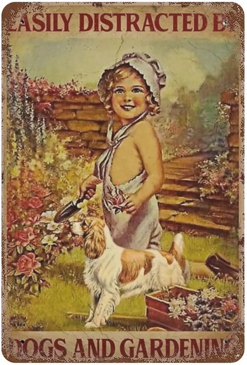 

Металлический жестяной знак для собак, легко отвлекаться от собак и садоводства, винтажный металлический знак, постер с принтом для бара, ресторана, кафе, патио