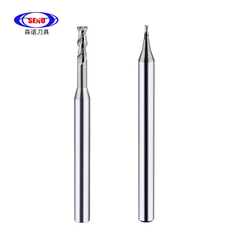 

SENO HRC55 Aluminum Carbide End Mill Rib Processing Cutter CNC Deep Long Neck Small Diameter Endmills 2 Flutes Milling R0.3 R1