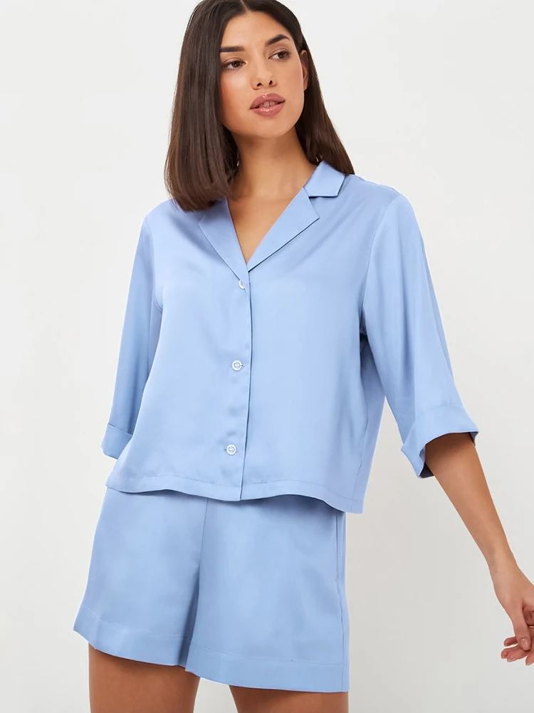 

Пижамный комплект Linad женский из 2 предметов, одежда для сна с рукавом 3/4 и шортами, Повседневная Домашняя одежда, синяя, весна 2023