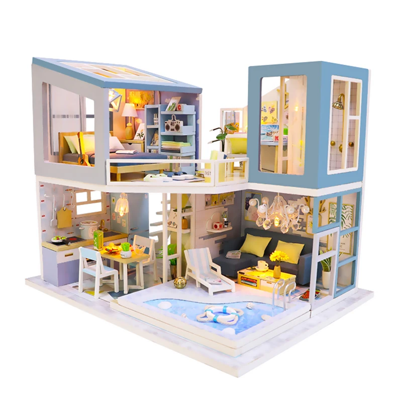

Unfinished DIY Miniature Dollhouse Architecture Wooden Doll House Toys Gifts