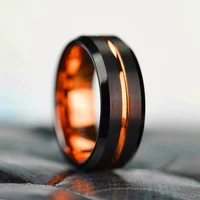 trendy 8mm rose gold color groove beveled edge tungsten men wedding rings black brushed steel engagement ring mens wedding band